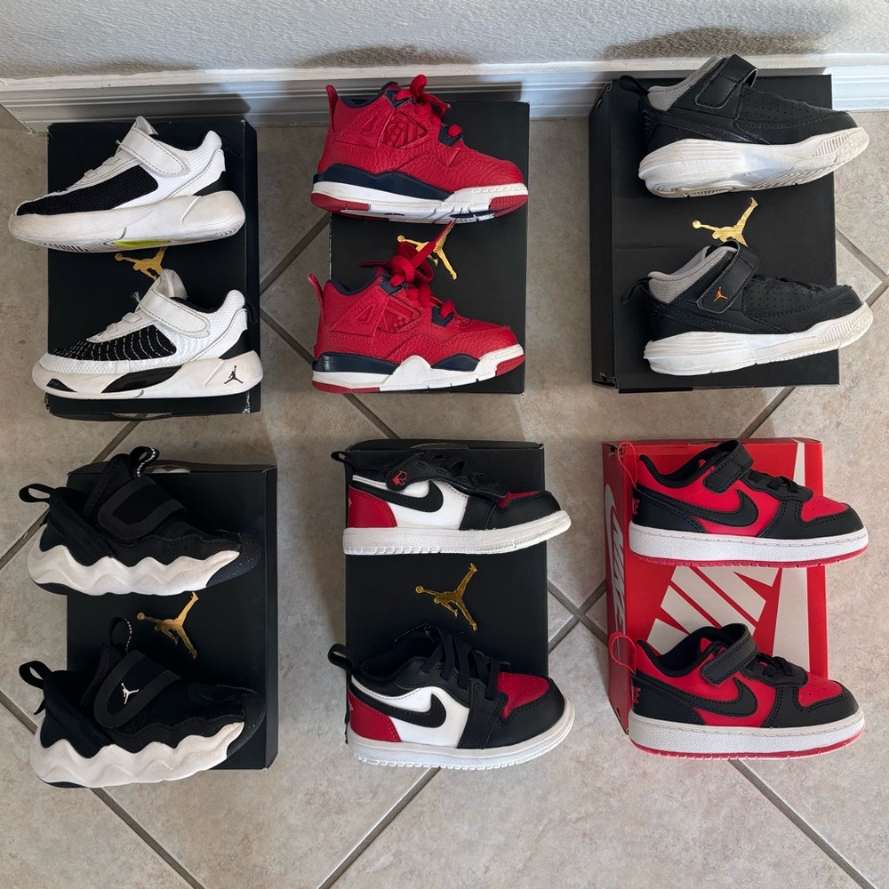 6 Pairs of Nike and Jordan Toddler Shoes. Size 5C and 6C.